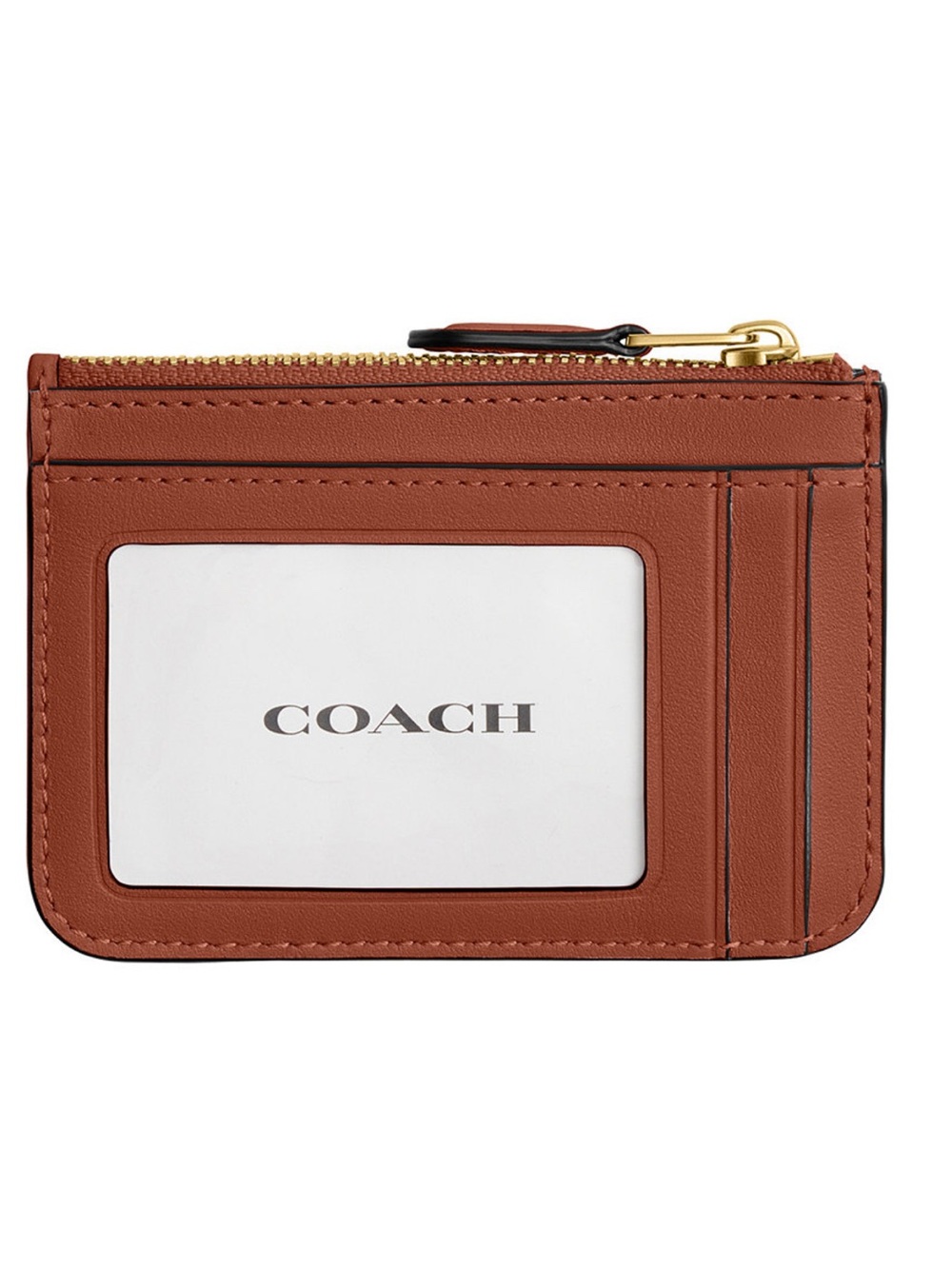 Coach Brass & Rust Tan Signature Zip Card Case with Key Ring - Picture 2 of 4